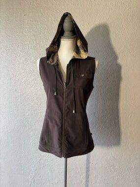 Zenergy by Chicos Sleeveless Zip Hooded Vest  Reversible